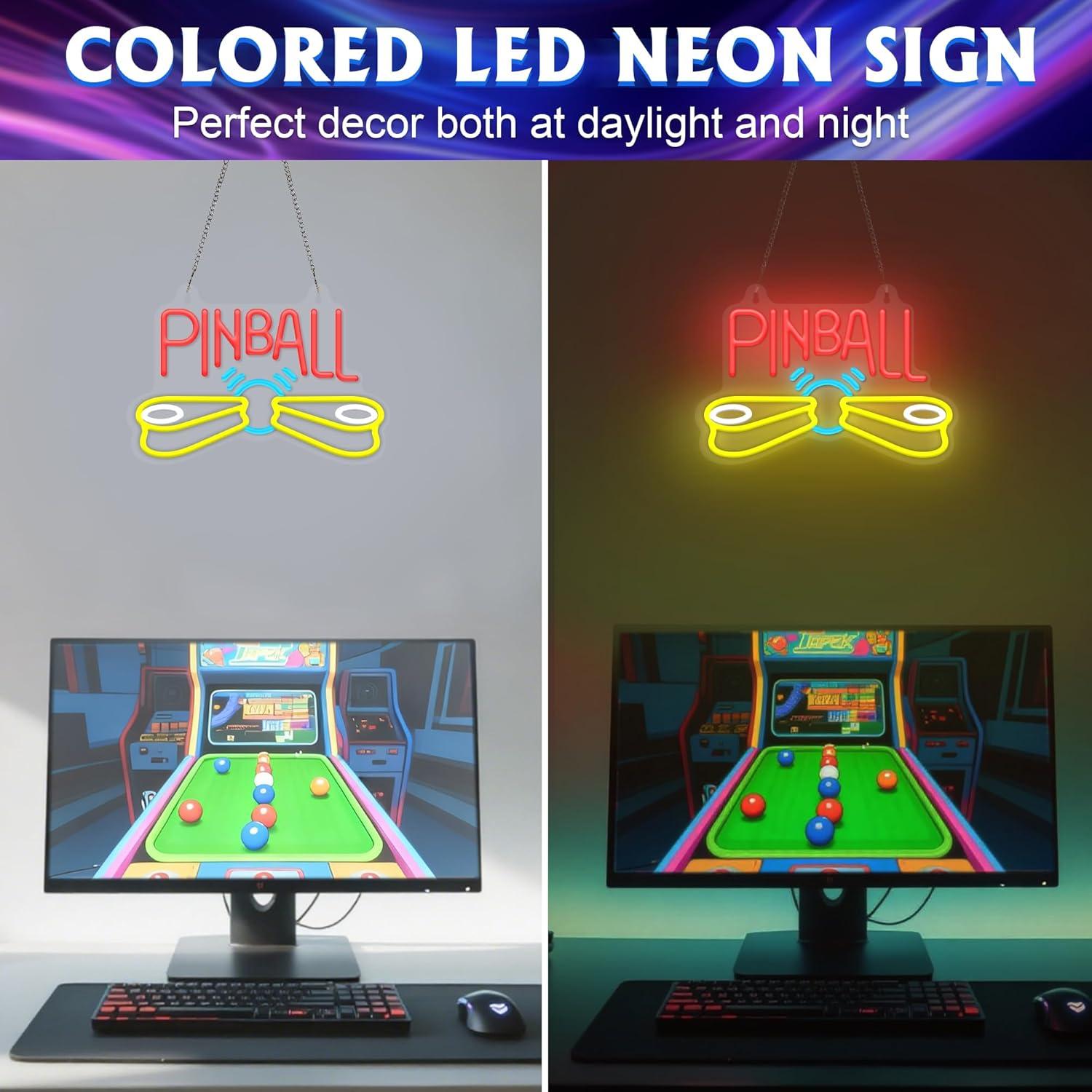 핀볼 네온 간판, USB 전원 공급, 밝기 조절 가능한 - Arcade Games & Vending Llc Photos 리뷰 및 가격